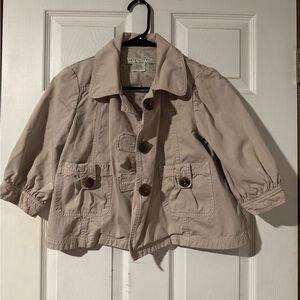 CIVILITY Women's Tan Cropped Jacket with Button Details and Puffed Sleeves